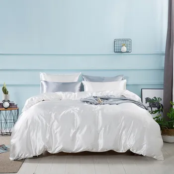 

2pcs/3Pcs Silk Quilt Cover Set Home Textile Twin /Queen/King Size Bedding Set Solid Color Duvet Cover Flat Sheet Pillowcases