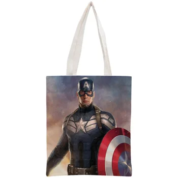 

Custom Captain America Tote Bag Reusable Handbag Women Shoulder Foldable Cotton Canvas Shopping Bags
