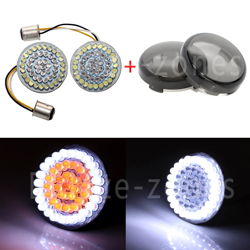 Smoke Lens 2" 48-LED 1157 Turn Signal Light Inserts Bullet-Style Fit for  Harley