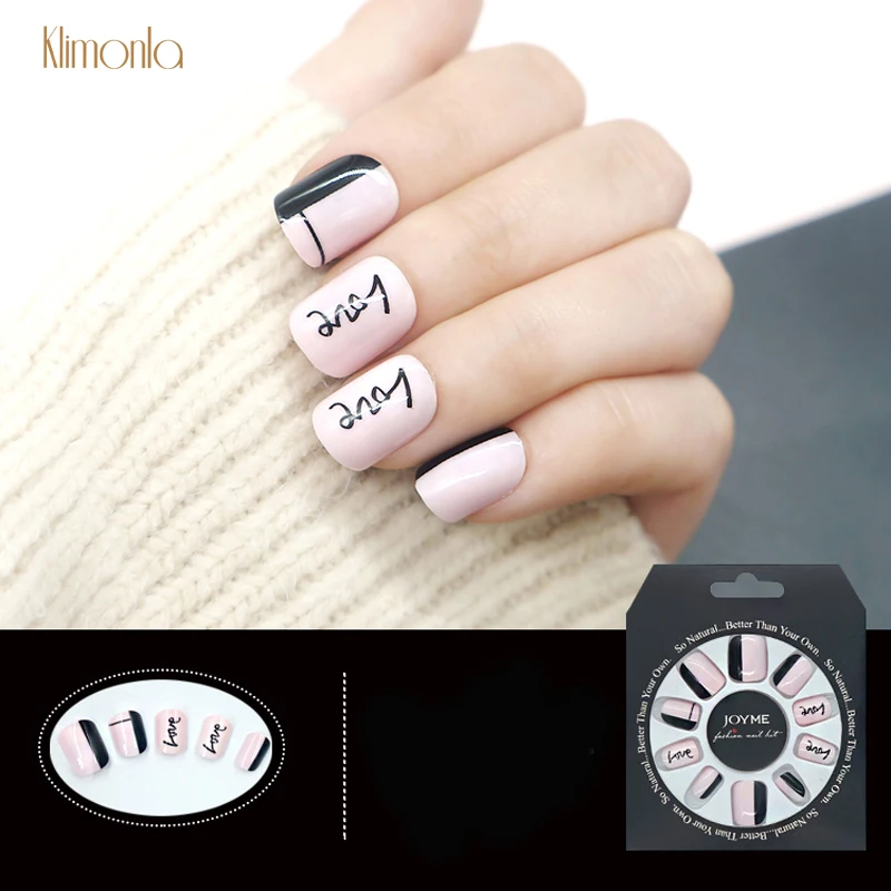 

24pcs Short Square Press On False Nail Tips Love Pattern Fake Nails With Designs Adhesive Artificial Fingernails For Nail Salon