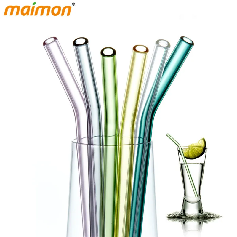 5PCS Colorful Women Lip Protecting Bent Glass Reusable Straws Heat