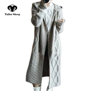 TAILOR SHEEP autumn winter new hooded coat women loose cardigan female long cashmere sweater thick knitted wool cardigan fat mm sweater 2017 autumn winter the new fashion loose cardigan hooded thick knitting casual ms sweater coat m 5xl plus size a