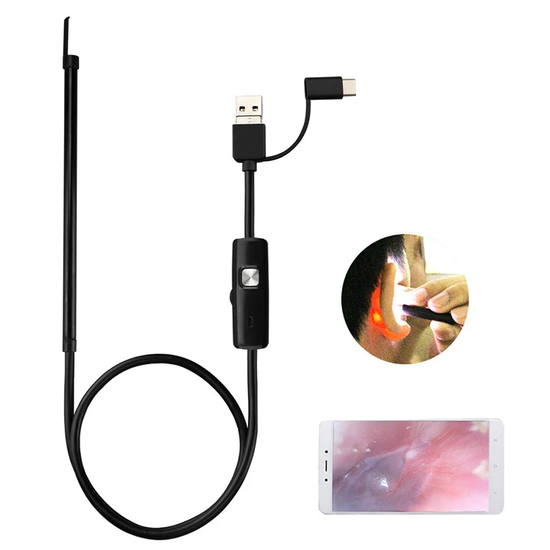 

3 In 1 Visual Ear Spoon Borescope Health Care Otoscope Ear Cleaning Tool USB Mini Camera Borescope Android PC Ear Pick Tool