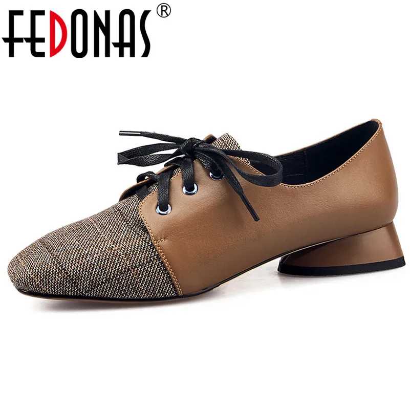 

FEDONAS Retro Patchwork Women Genuine Leather High Heels Office Pumps Corss-tied Spring Summer Party Shoes Woman Prom Pumps