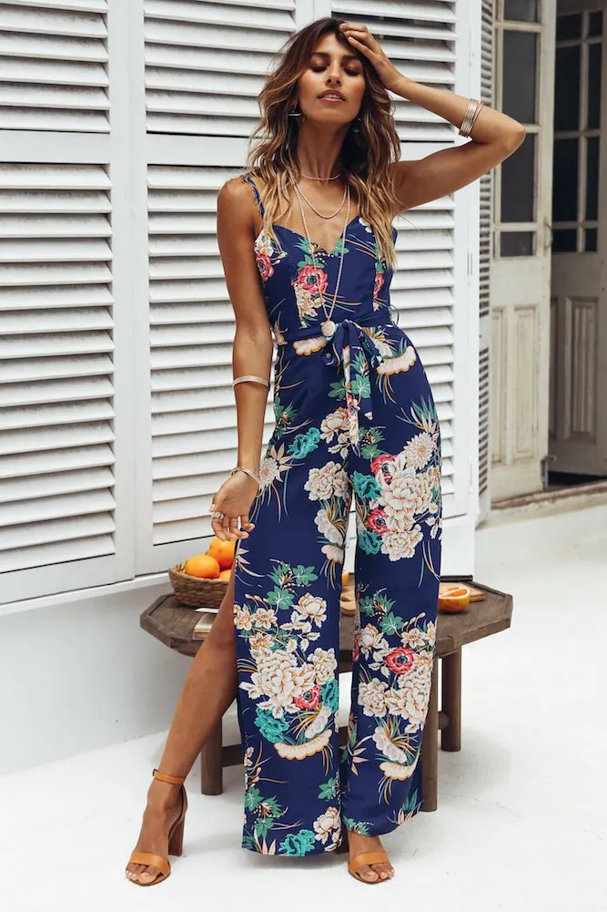 Elegant Sexy Jumpsuits Women Sleeveless Polka Flower Loose Trousers Wide Leg Pants Rompers Holiday Backless Bow Overalls Elegant Sexy Jumpsuits Women Sleeveless Polka Flower Loose Trousers Wide Leg Pants Rompers Holiday Backless Bow Overalls