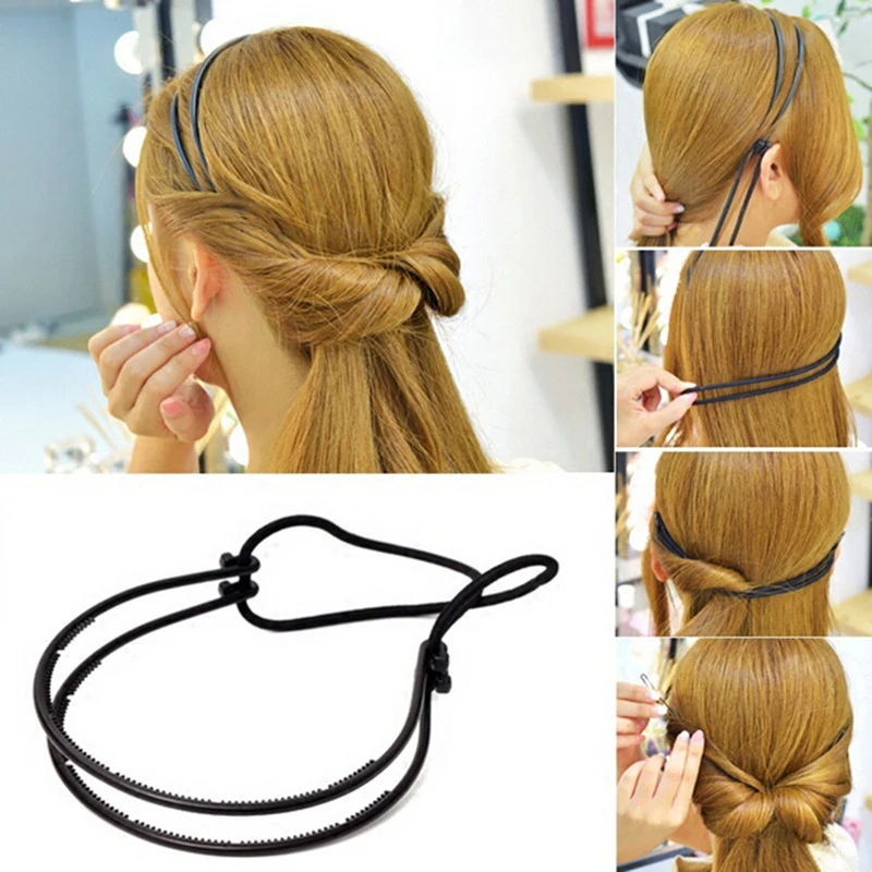 

2019 Eleagnt Woman Daily Hair Accessories Magic Hair Curls Bun Double Hairbands Hair Hoop Braid Black Plastic Headband
