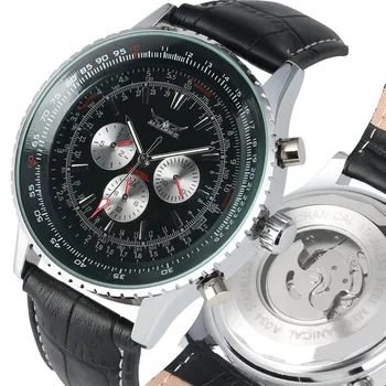 

Automatic Skeleton Mechanical Watches Self Wind for Men Luxury Black Dial with Calendar Leather Strap Mechanical Wristwatches