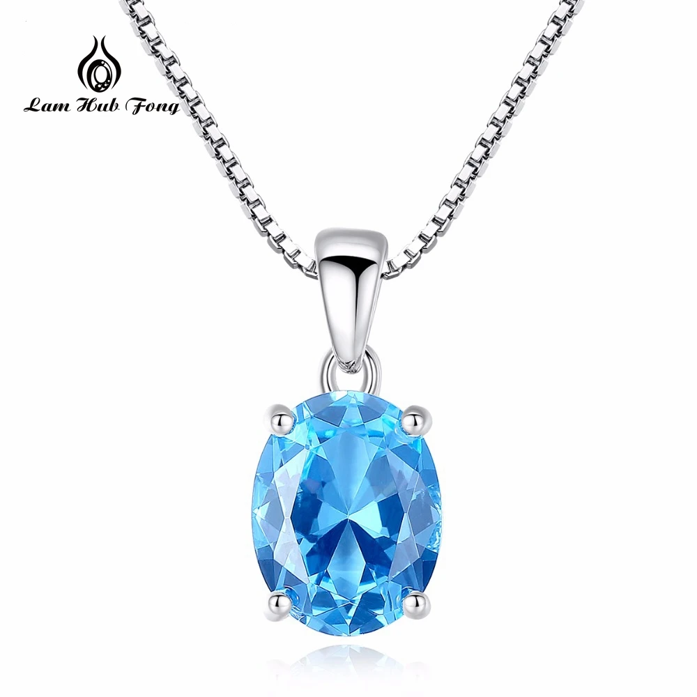 

2018 Oval Natural Paris Sky Blue Topaz 925 Sterling Silver Pendant Necklace For Women Blue Gemstone Wedding Party Fine Jewelry