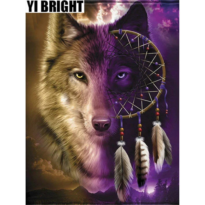 

YI BRIGHT DIY 3D Diamond Embroidery,Cross Stitch,Painting"Wolf Dream catcher",Full Square&Round Diamond Painting,Home Decor,GT