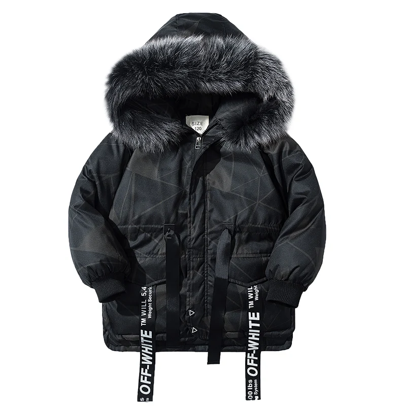 

Rlyaeiz Winter Jackets For Boys 2018 Fashion Printed Thick Warm Children Coat High Quality Boy's Fur Collar Hooded Parka Coats