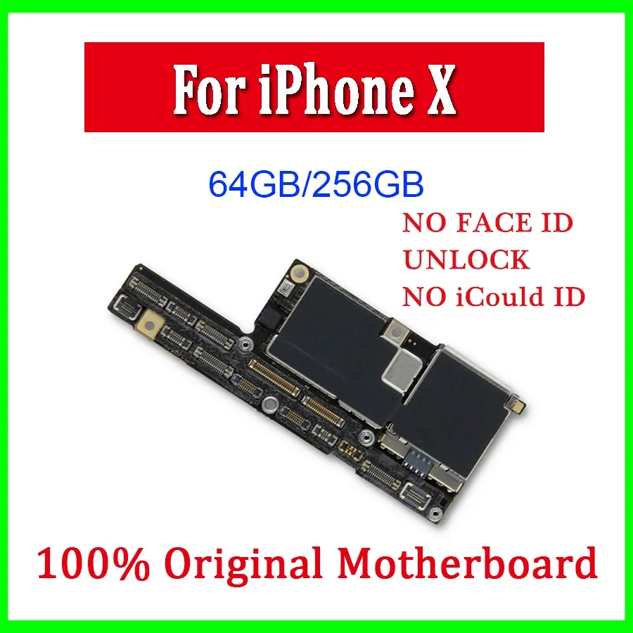 For iPhone X Motherboard No Face ID Unlocked Original Mainboard 64GB 256GB 100% Original Unlock