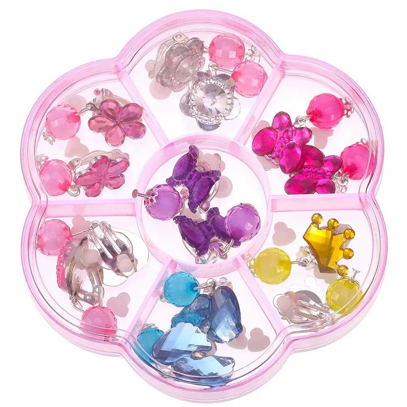 

7Pairs/Set Heart Shape Rhinestone Clip Earrings For Children Kids Soft Cushion Invisible Ear Hanging No Piercing Earring