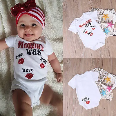 

Newborn Kids Baby Mommy was Here Stylish comfortable Body One-piece Romper Sunsuit Clothes 0-24M