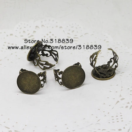 

10pcs/lot Antique Bronze Metal Copper Filigree Adjustable Ring 18mm Cabochon Settings Findings Adjustable Ring Blanks 7273