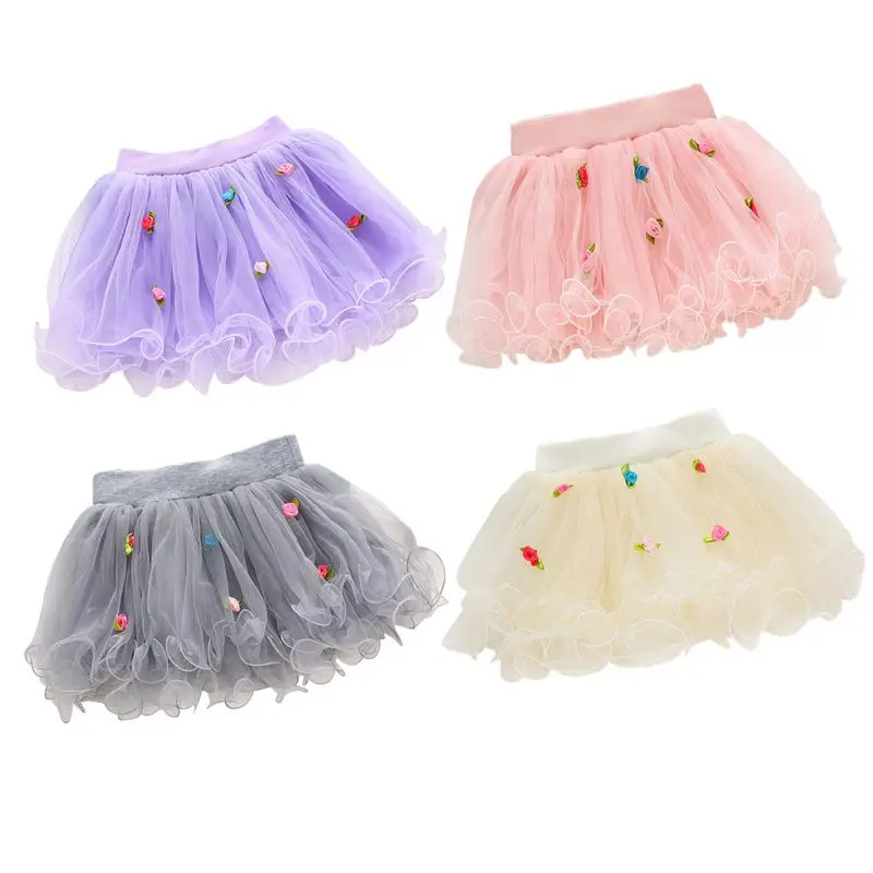 Милая Кружевная юбка для маленьких девочек, 4 цвета фатиновая юбка с розами юбки-пачки принцессы для дня рождения