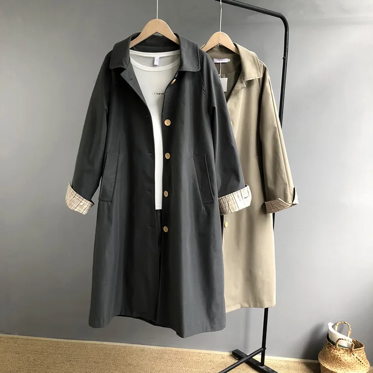 Mooirue Spring Women Windbreaker Trench Coat Slim Cotton Cuff Buckle Long Harajuku Vintage Cardigan Feminine Coat