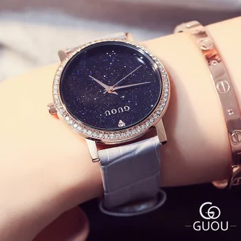 

HK Brand Fashion Watch European style big dial Leather Quartz Women Watches Luxury Diamond crystal Dress Watches Kobiet zegarka