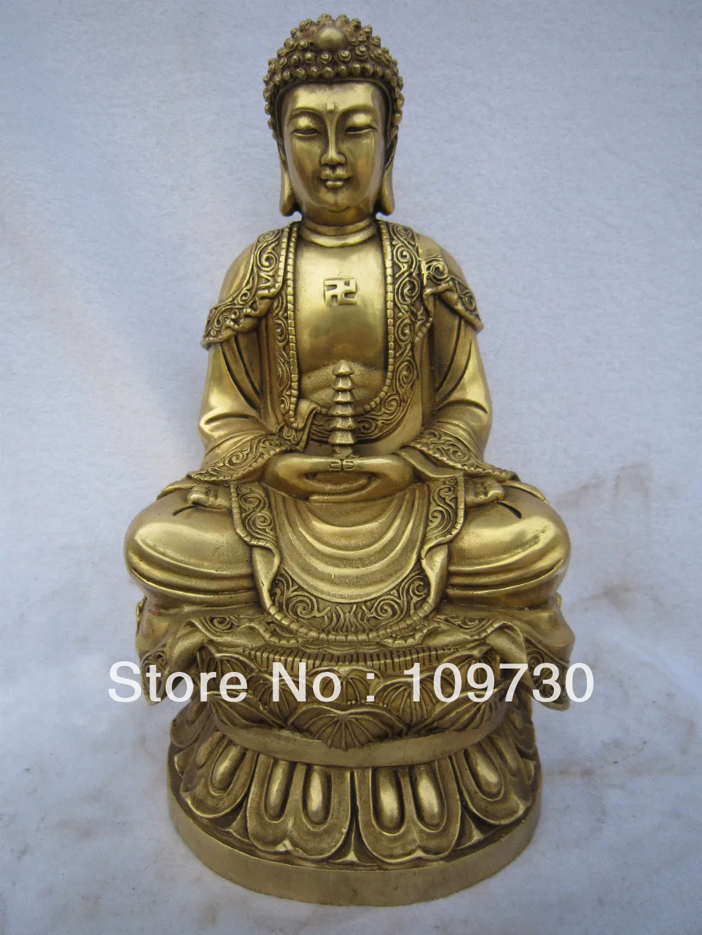 

bir 001018 11" Chinese Tibet Buddhism Bronze Shakyamuni Sakyamuni Buddha Lotus Stupa Statue