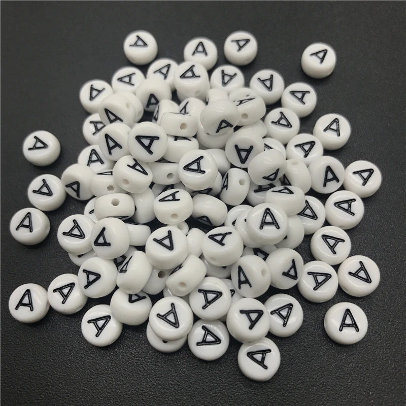 

100pcs 7mm Letter A Acrylic Spaced Beads Letter Beads Oval Alphabet Beads For Jewelry Making DIY Bracelet Necklace