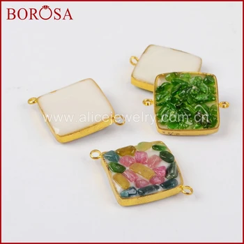 

BOROSA Gold Rhombus Muilti-kind Natural Stone Beads Connector Double Bails for Jewelry DIY Fashion Jewelry WX447