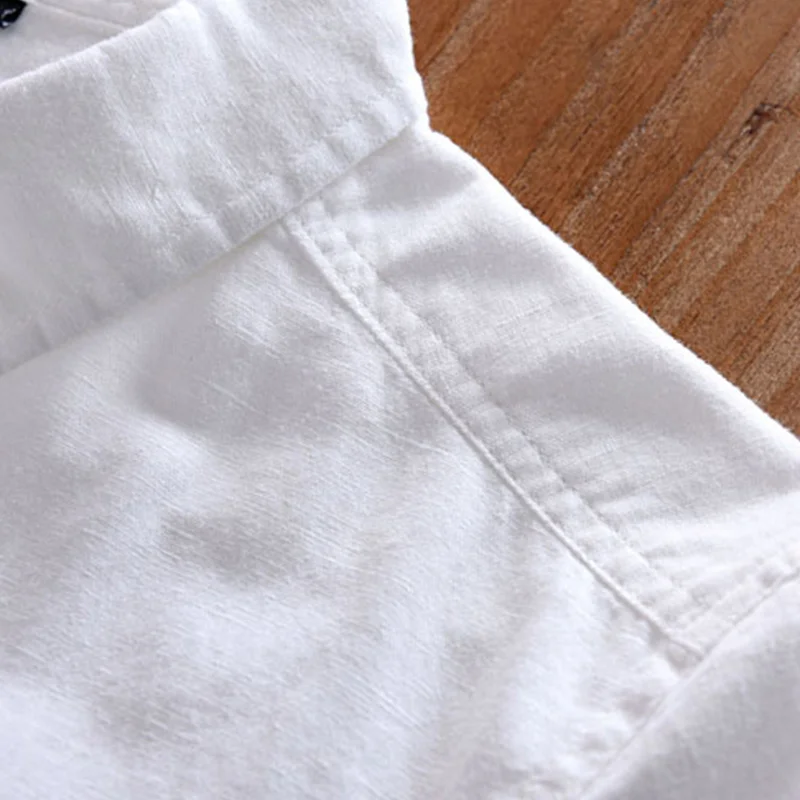 Cotton Men's Linen White Shirt Top - Long Sleeve Turn-Down Collar Streetwear image 6