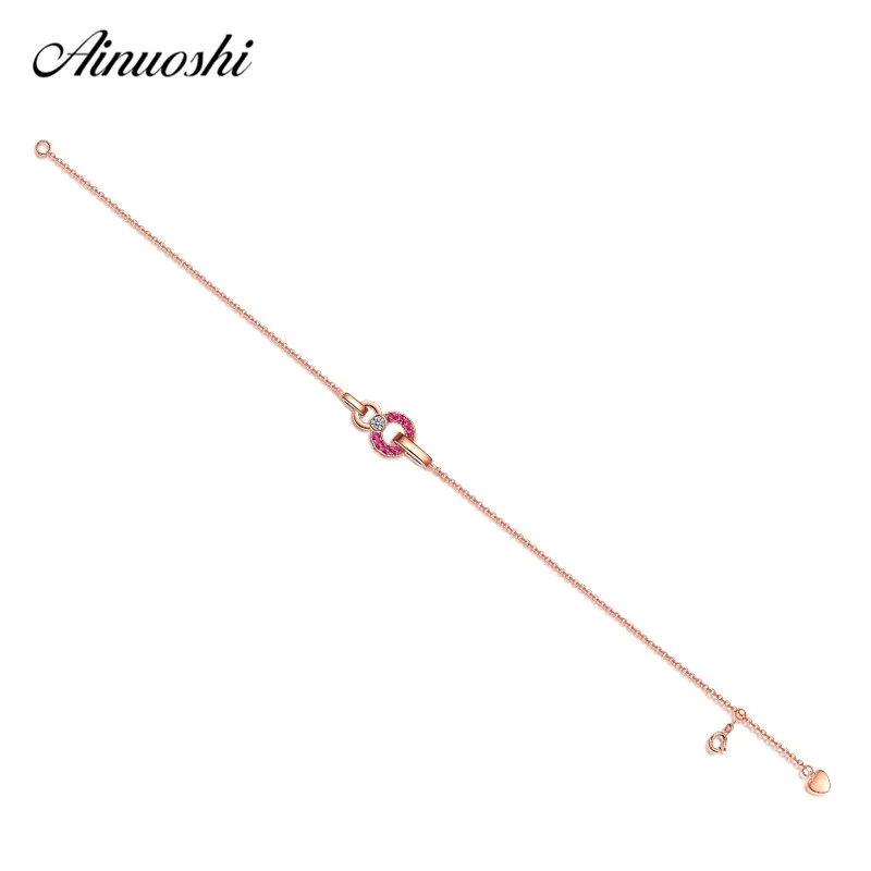 

AINUOSHI 18K Rose Gold Fashion Women's Bracelet Ruby Round Lady Engagement Bracelet Jewelry Gifts