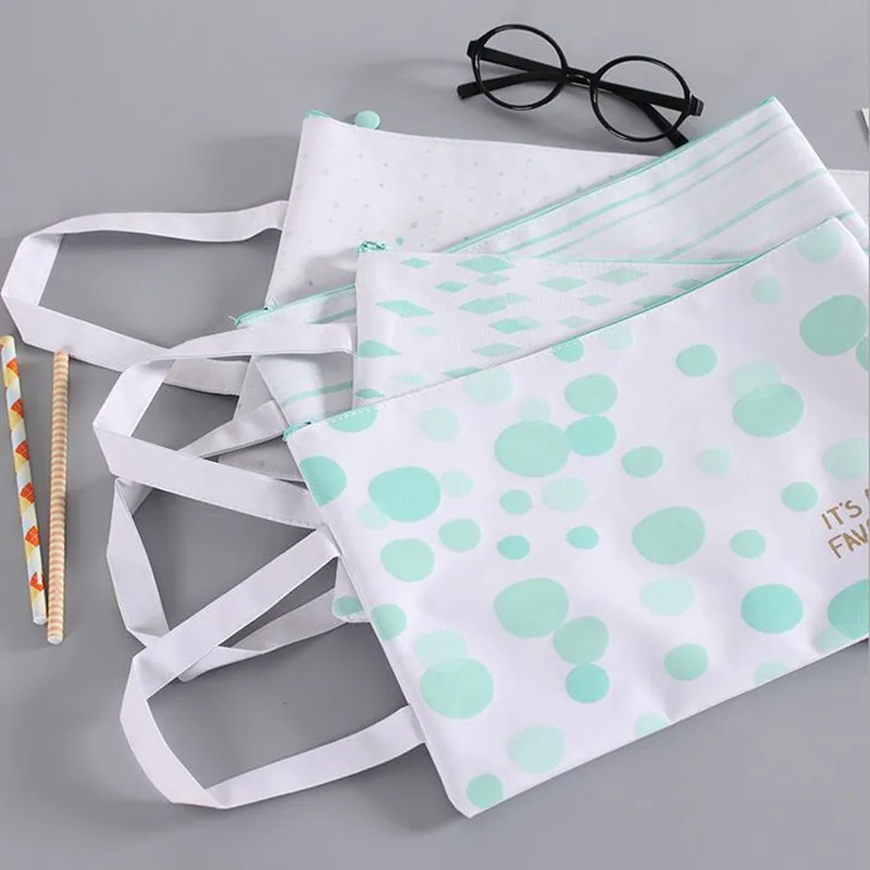 

Coloffice 1PC Green Mood A4 Portable Oxford Canvas Paper Student Zipper Bag Examination Data File Folder Stationery Office