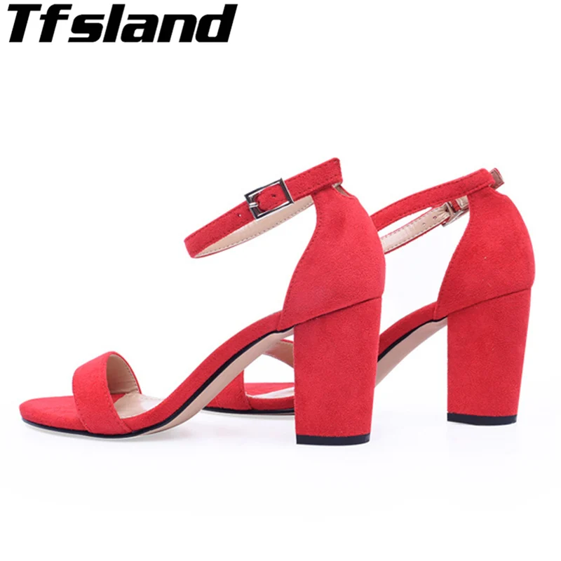Tfsland/ г. обувь на каблуке с ремешком на щиколотке, женская летняя прогулочная обувь, сандалии, новые женские вечерние модельные туфли с открытым носком на высоком массивном каблуке - Цвет: red high heel sandal