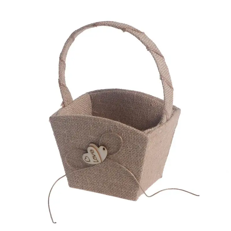 

Vintage Wedding Party Decoration Burlap Hessian Flower Girl Basket Rustic Wedding Favor