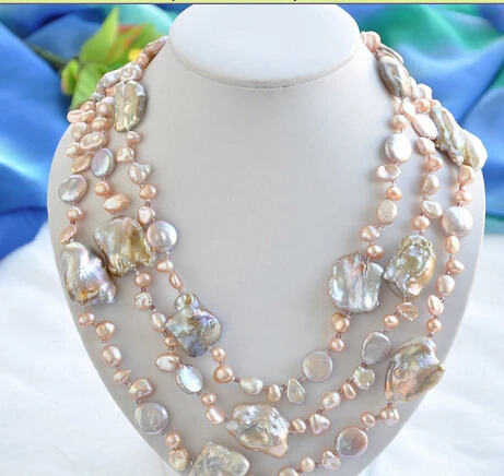 

0002345 3row lavender coin rice baroque keshi freshwater pearl necklace