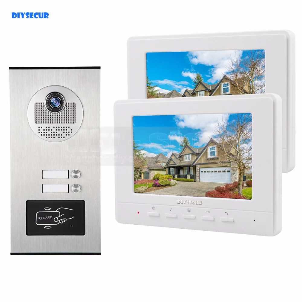 DIYSECUR 7\ Apartment Video Intercom Doorbell Video Door Phone System 700 TVLine IR Camera Build-in RFID Reader For 2 Families DIYSECUR 7\ Apartment Video Intercom Doorbell Video Door Phone System 700 TVLine IR Camera Build-in RFID Reader For 2 Families