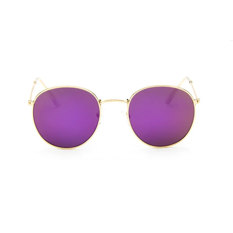 GoldFrame Purple Ретро Круглые Солнцезащитные очки женские брендовые дизайнерские солнечные очки для женщин зеркальные солнечные очки сплав Ray женские Oculos De Sol - Цвет линз: GoldFrame Purple