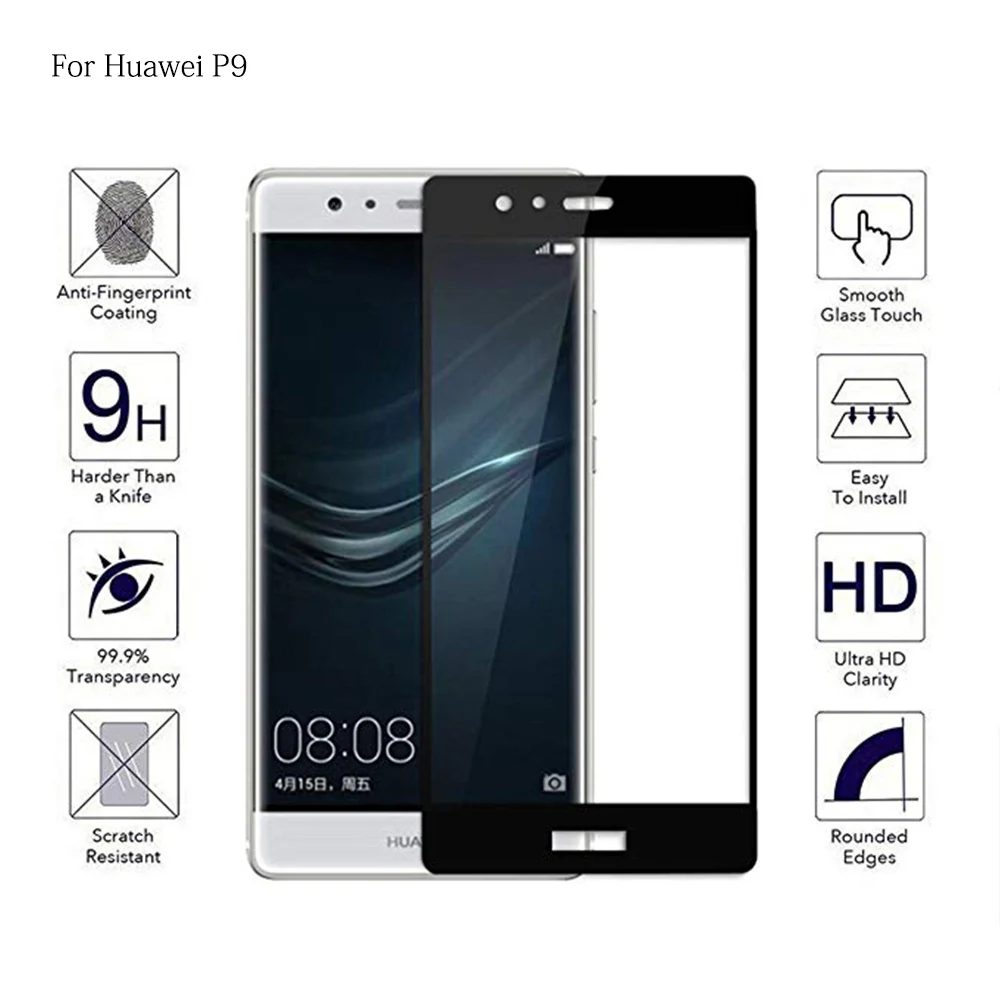 Закаленное стекло для телефона Huawei P9 Lite Plus полное покрытие Защита экрана P9lite P9plus