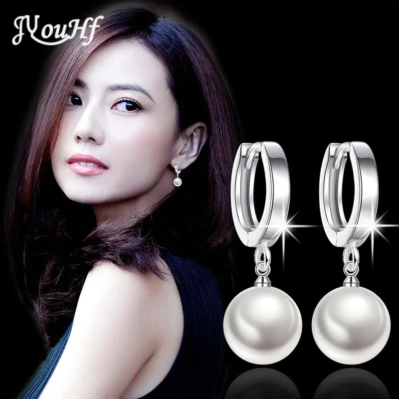 

JYouHF Hot Trendy Pearl Agates Rhinestone Ball Earrings for Women New Fashion 925 Sterling Silver Earrings Jewelry Party Brincos