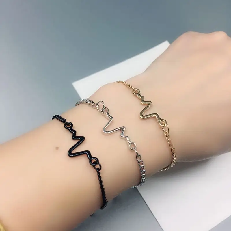

Simple Style Wave Heartbeat Bracelets Personality Vintage Women's Fashion Chram Bracelets