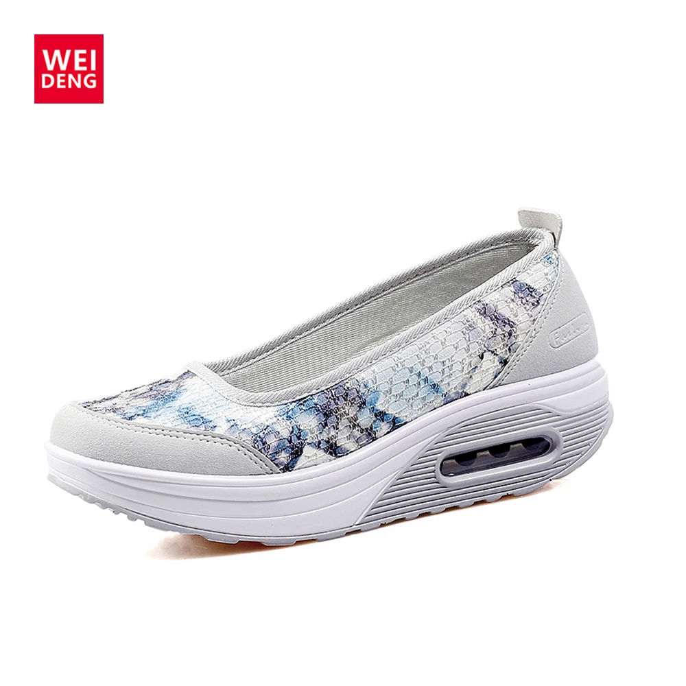 

WeiDeng Autumn Women Vulcanize Shoes Breathable Air Mesh Causal Shoes Waterproof Wedges Platform Slip-on Shoes Plus Size 35-42