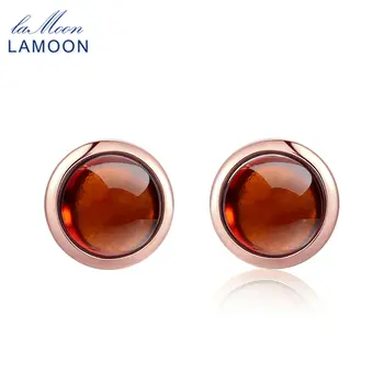 

LAMOON Classic 6mm 1.1ct 100% Natural Red Garnet 925 Sterling Silver Jewelry Stud Earrings S925 LMEI022