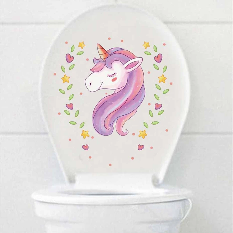 2pcs Cute The Unicorn Home Decor Sticker PVC Toilet Stickers Kitchen Bathroom Accessories Wall Stickers