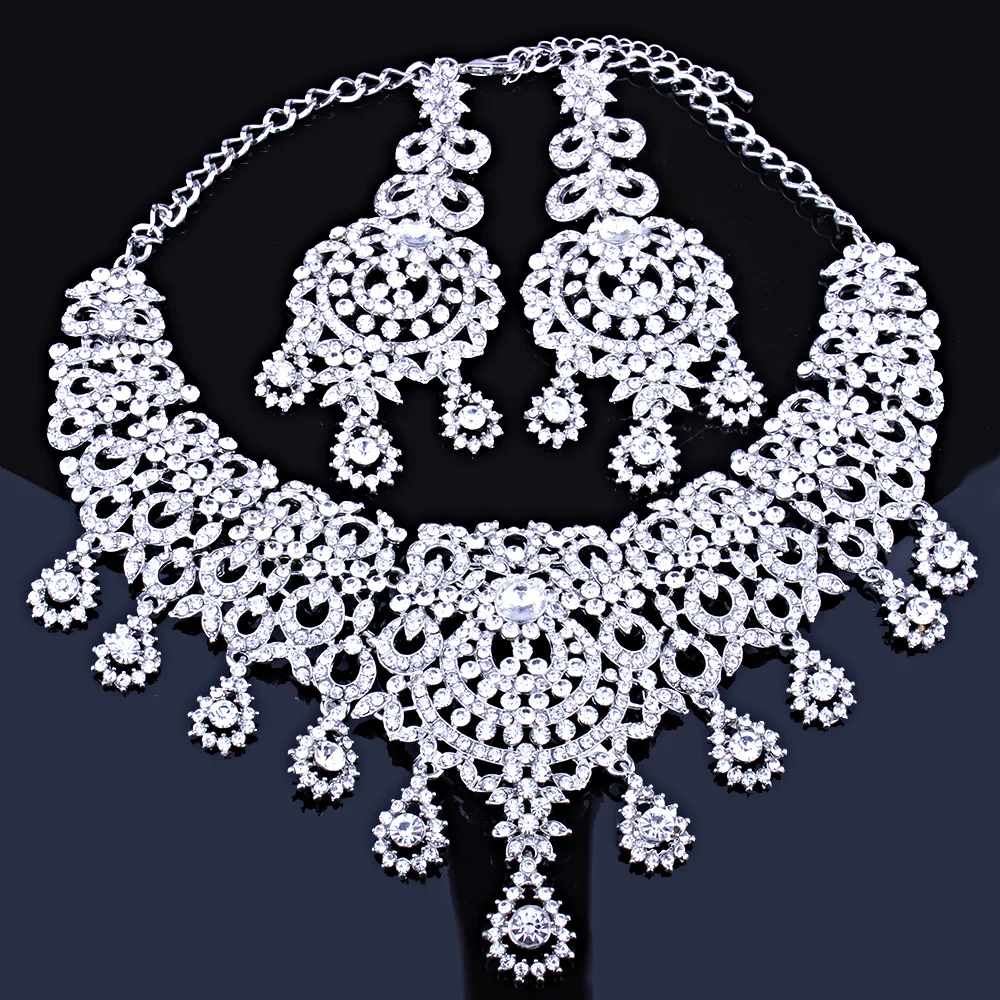 Комплект из колье и серёг с кристаллами|necklace earring set|jewelry setsearrings set |
