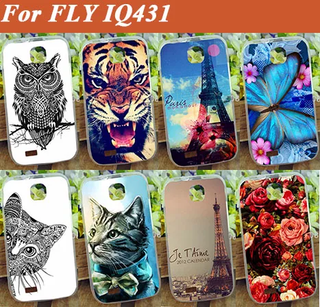 

For FLY IQ431 Case Cover,high quality 14 patterns painting tiger owl Flower Rose Cat hard pc Phone Case For FLY IQ 431 cover