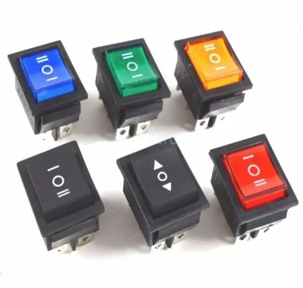 Rectangular Latching Rocker Switch 3 Position 6 Pins 15A 250V 20A 125V Black Red Green Blue Yellow KCD4 Rectangular Latching Rocker Switch 3 Position 6 Pins 15A 250V 20A 125V Black Red Green Blue Yellow KCD4