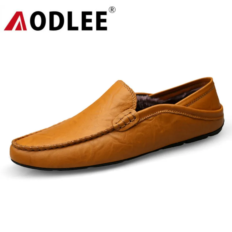AODLEE плюс размеры 38–46 роскошные кожаные туфли мужские лоферы из дышащего