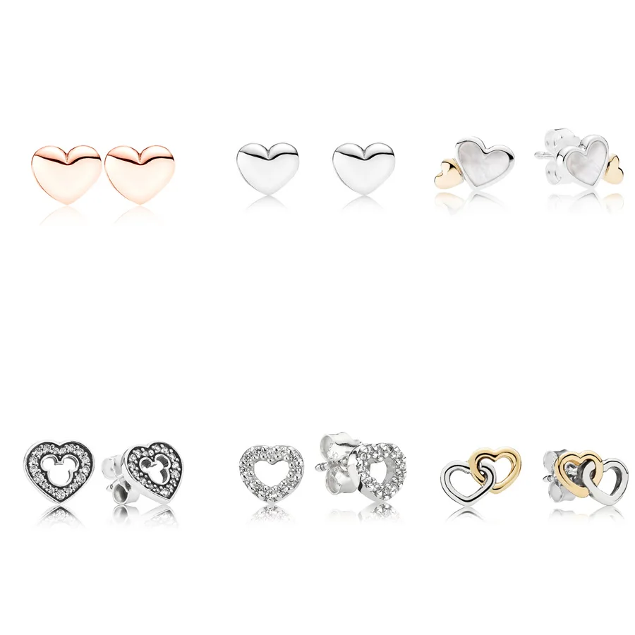 

6 Style 925 Sterling Silver Earrings Love Heart Studs Earring for Women Jewelry