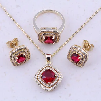 

Sweet Red Crystal & Cubic Zircon Gold Color Fashion Jewelry Sets For Women Christmas Gift Trendy Jewelry E0033