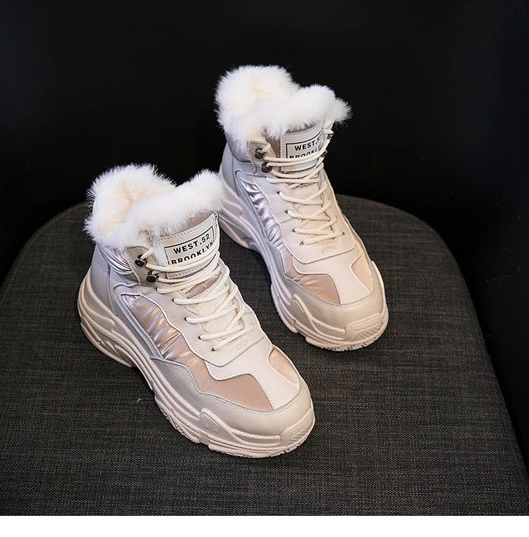Повседневная обувь женские высокие кроссовки на платформе Зима zapatillas mujer модный бренд chaussures femme с мехом лоскутное