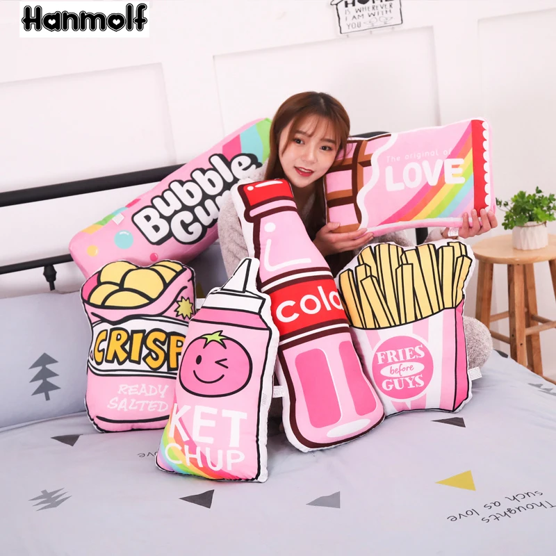 

11 Kinds Snack Plush Pillow Cola Pop Corn Chocolate Chewing Gum Backpack Chips Crisps Perfume Food Shaped Throw Pillow Decor