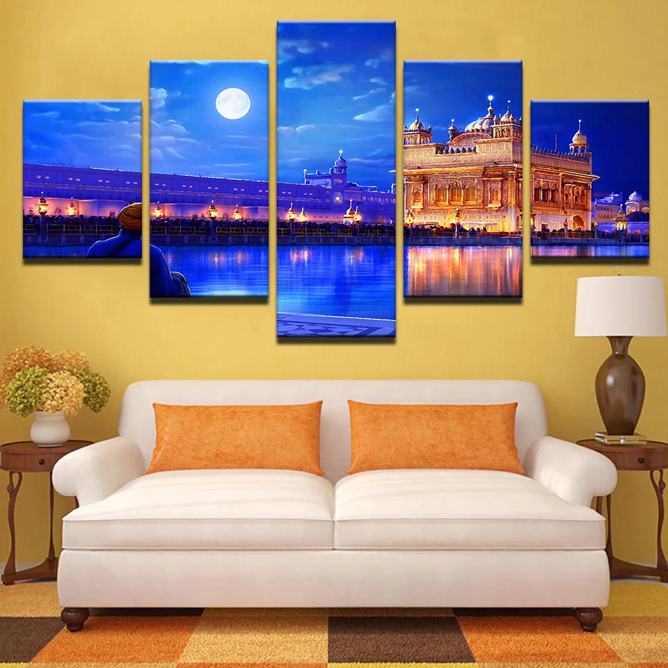 5 Pieces Indian Golden Temple Modular Wall Art christmas decorations for home pictures Printed Poster Canvas Paintings prints