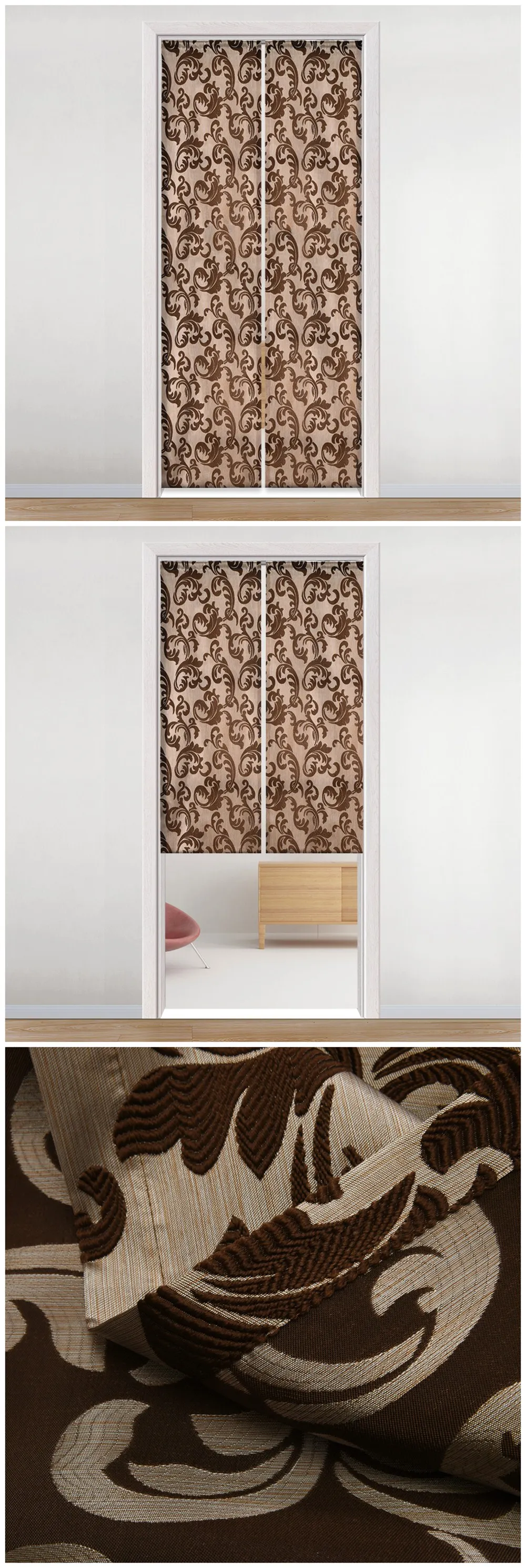 MLS-Smt301  NAPEARL Vein Leaves Drops Door Curtains Leaves Pattern Rustic European For Bedroom Short Rod Pocket Thread Fabric Decor Textile (2)