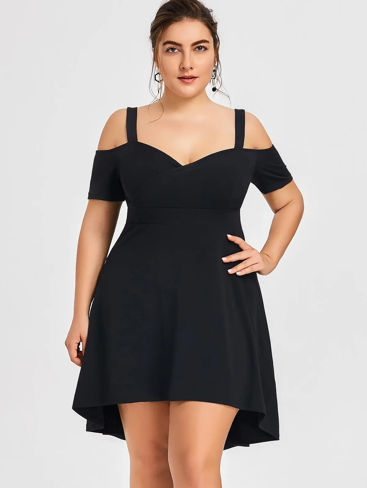 Wipalo Women Large Size Sweetheart Neck High Low Dress Spring Cold