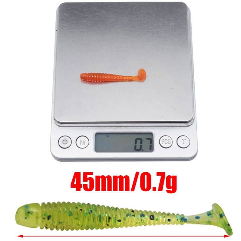 20 قطعة الرقصة لينة الطعم سيليكون إغراء دودة الصيد السحر المتذبذب 45 مللي متر 0.7g جذابة الاصطناعي المطاط قطب باس الصيد معالجة